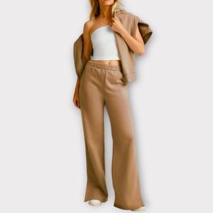 BEYOND YOGA Pants On the go Sweatpants LuxeFleece Wide Leg Toffee Oversized S